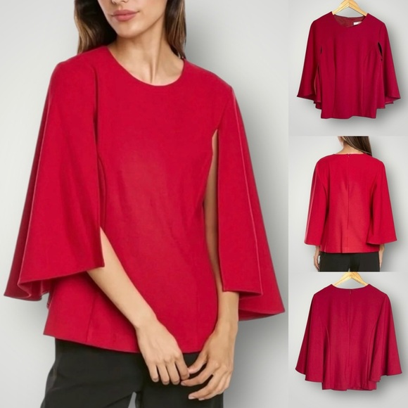 Trina Turk Recess Cape Top Size 4 Zip Back Red Stretch Pullover NWT $248 - Picture 1 of 8